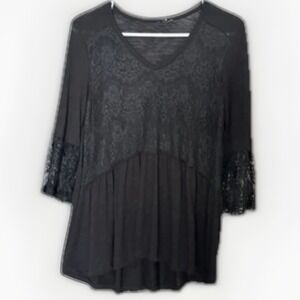 Y2K Black Lacy Babydoll Top Size L Whimsigoth Feminine Coquette Going Out Top‎